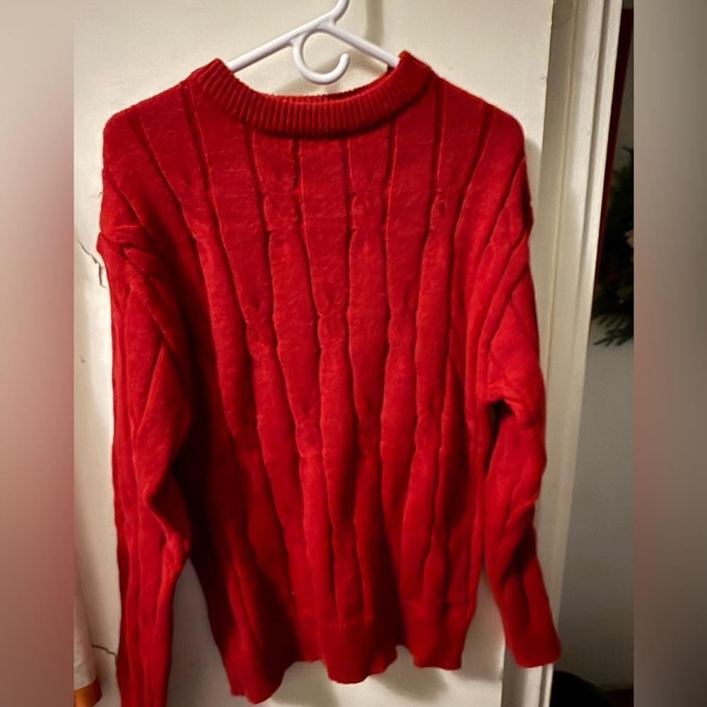 Red Crewneck Cableknit Sweater